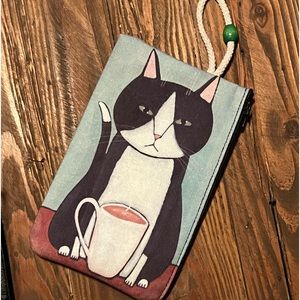 Cat and Coffee Zipper Clutch Wristlet Wallet